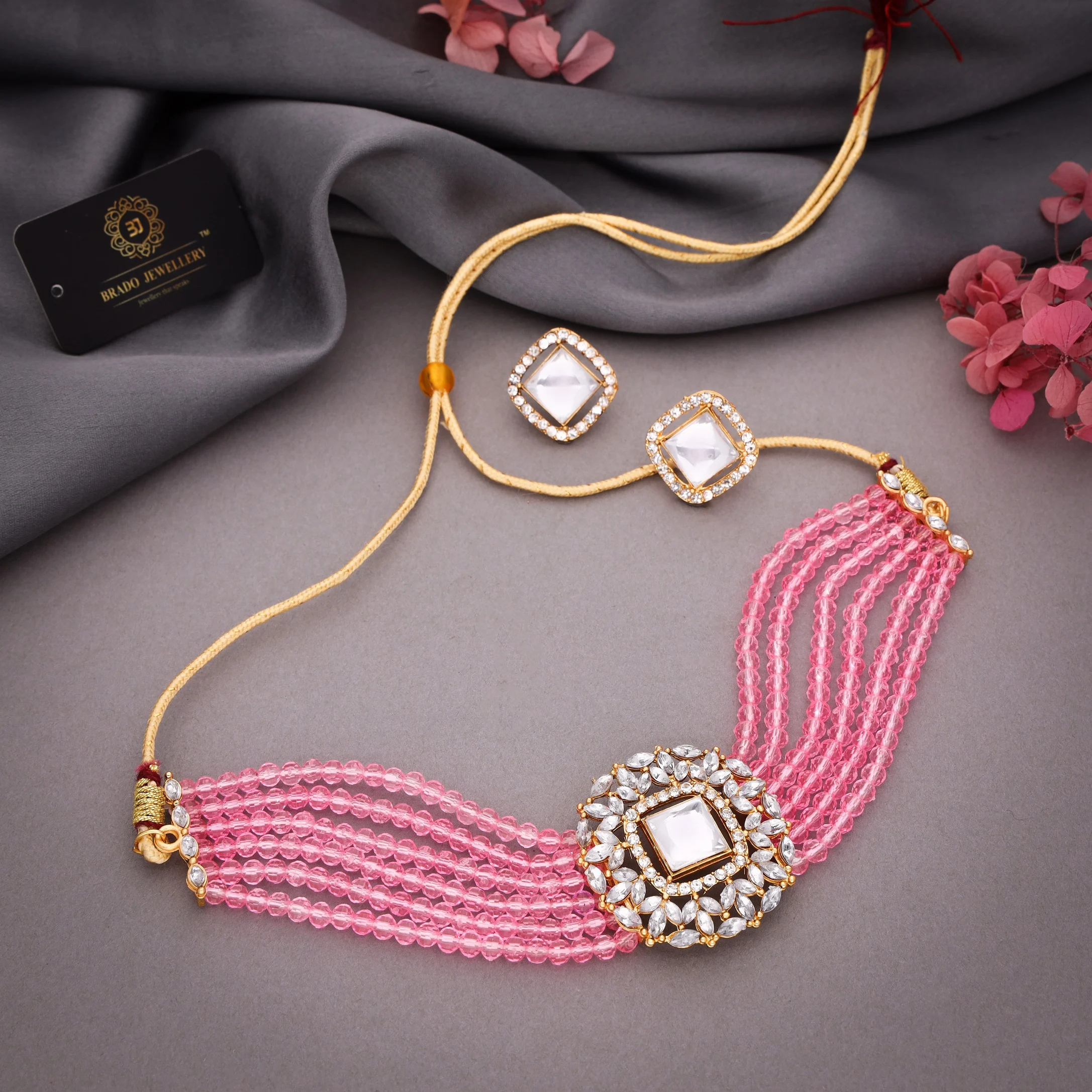 Pink Kundan Choker Set - Image 3