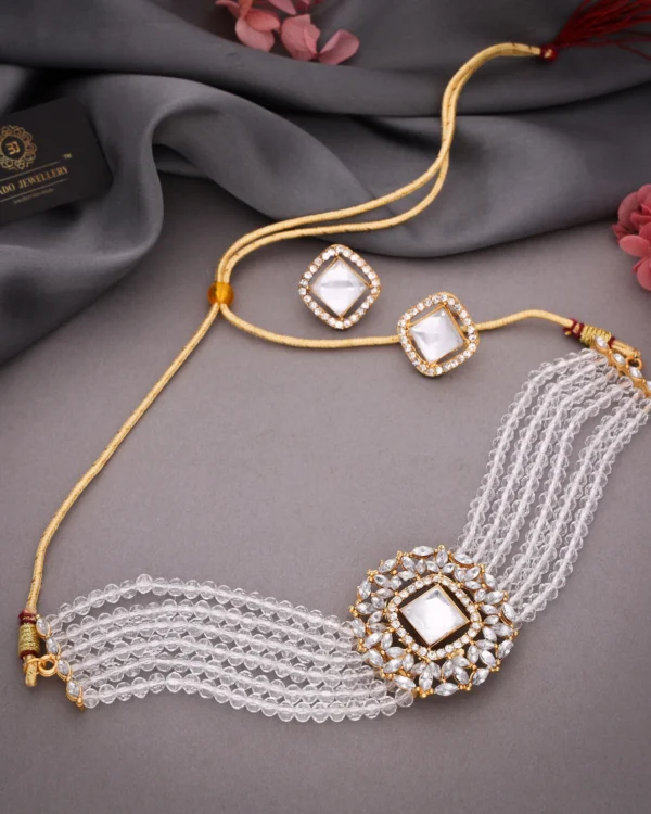 White Beaded Kundan Choker Set