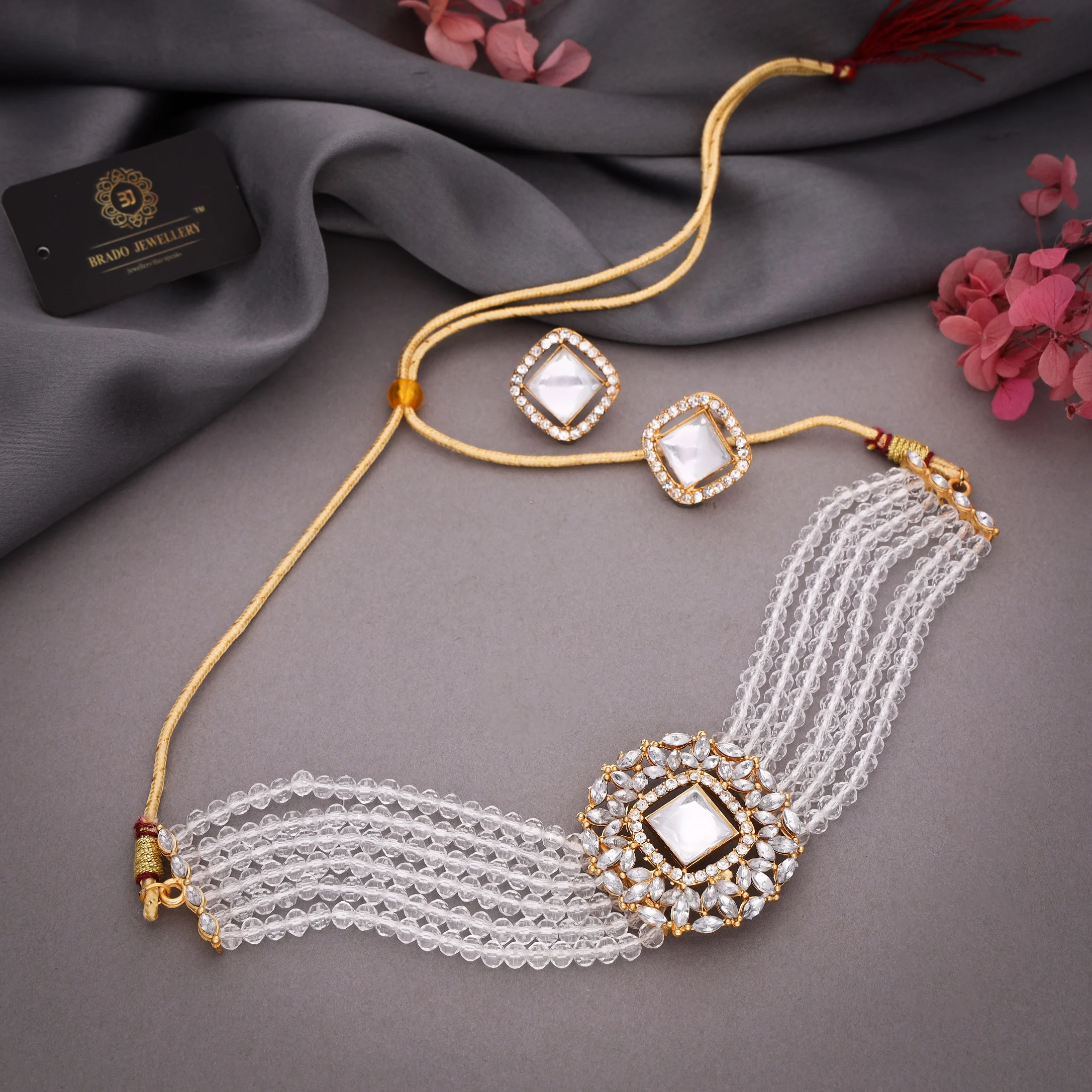 White Beaded Kundan Choker Set