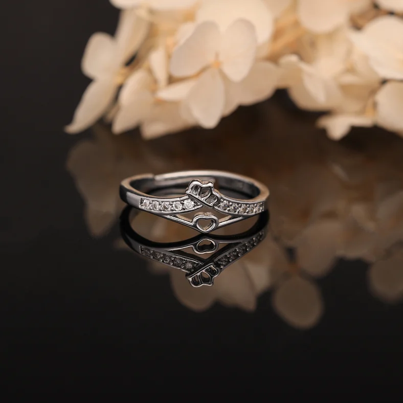 Silver Leaf Crystal Ring
