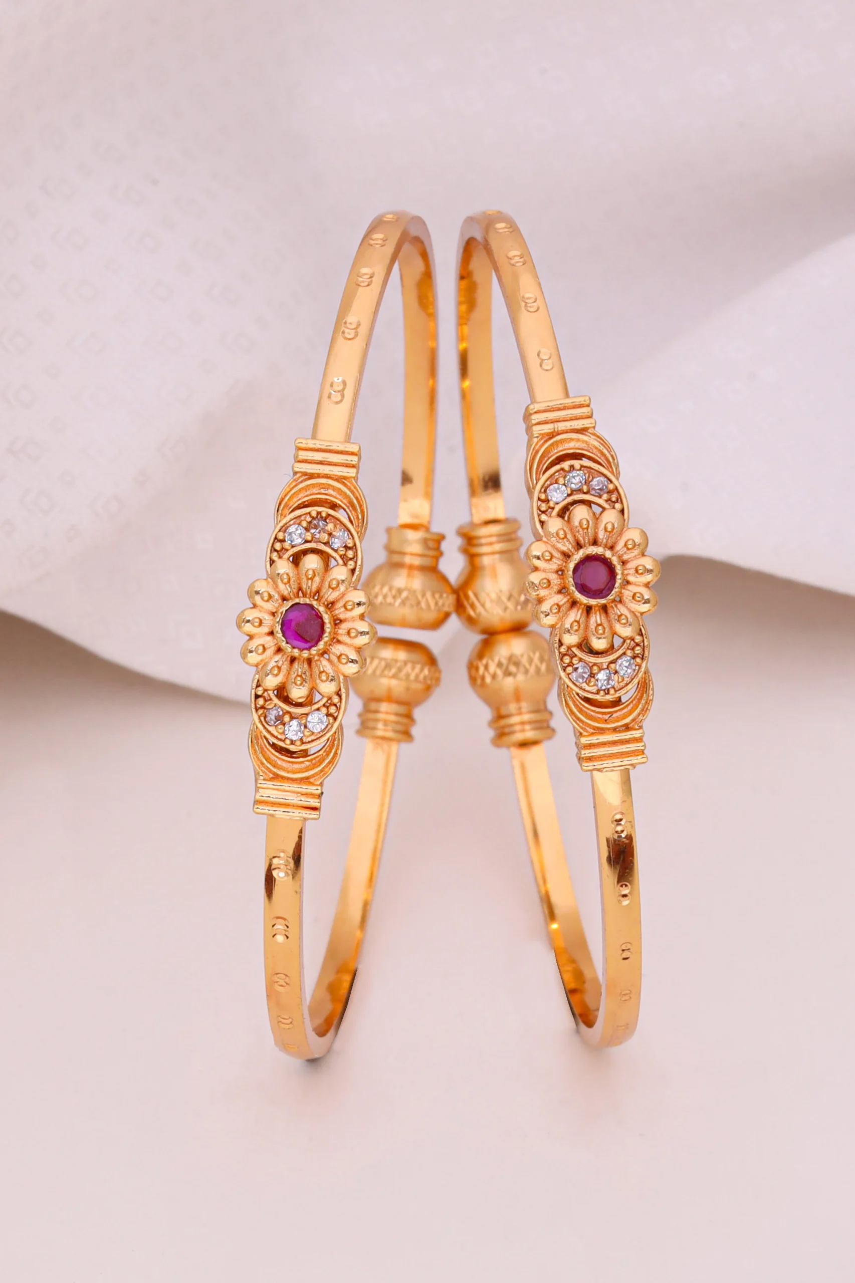Golden Ruby Royal Bloom Bangle Pair