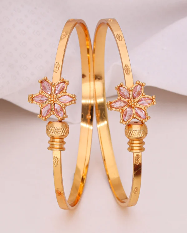 Golden Pink Lotus Bloom Bangle Pair