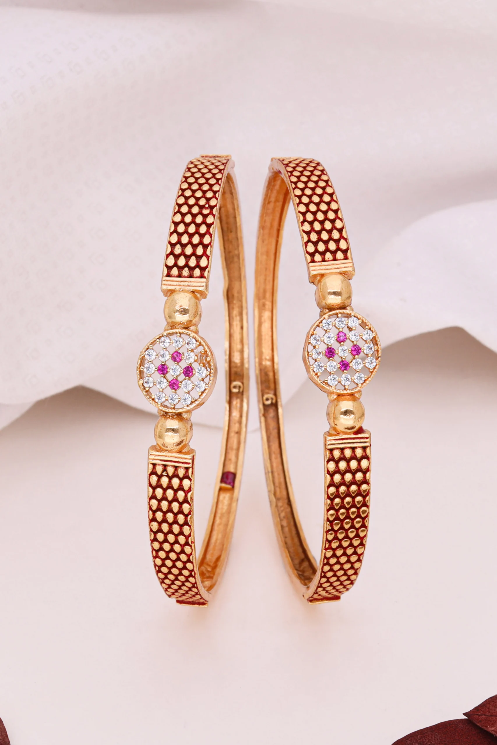 Golden Pink Crystal Medallion Bangle Pair - Image 5