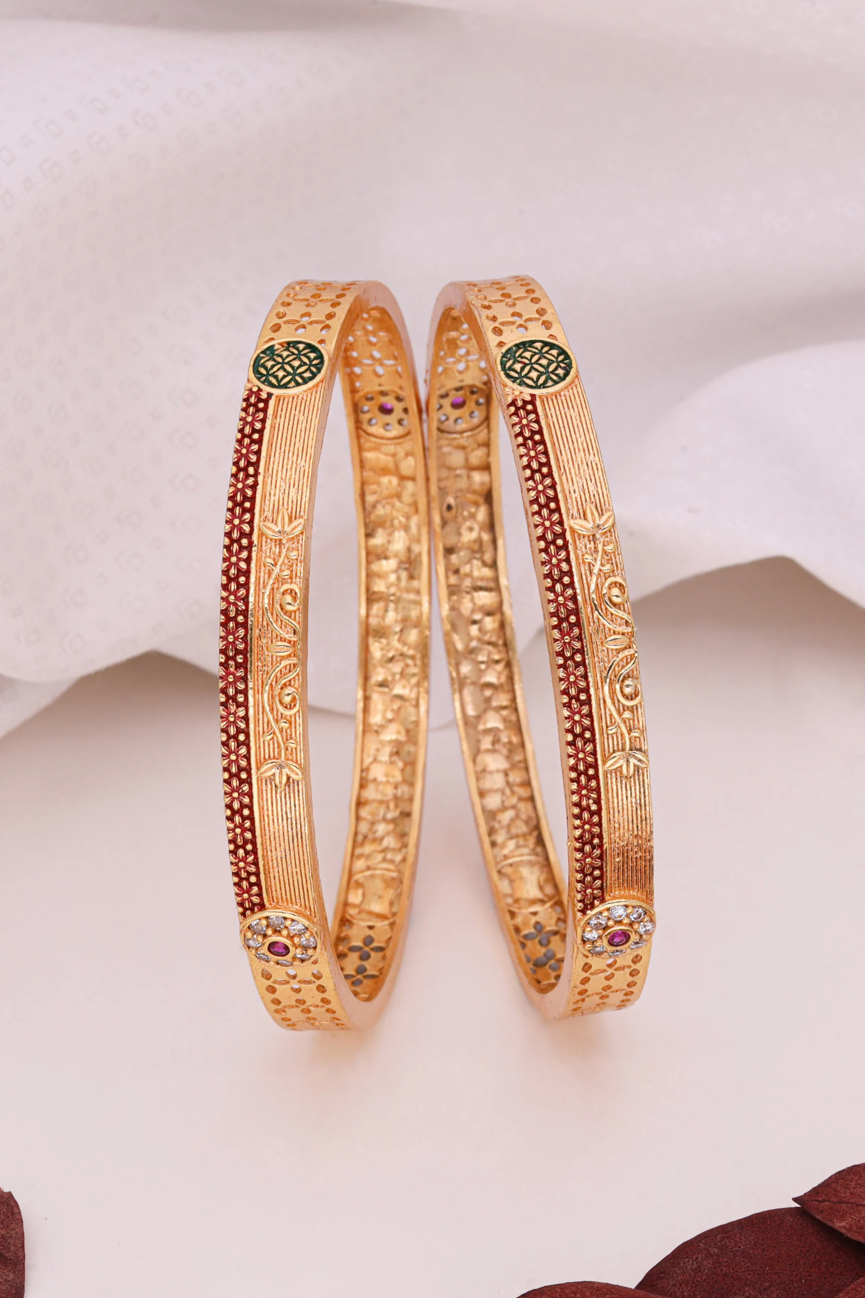 Golden Ruby Vine Heritage Bangle Pair - Image 4