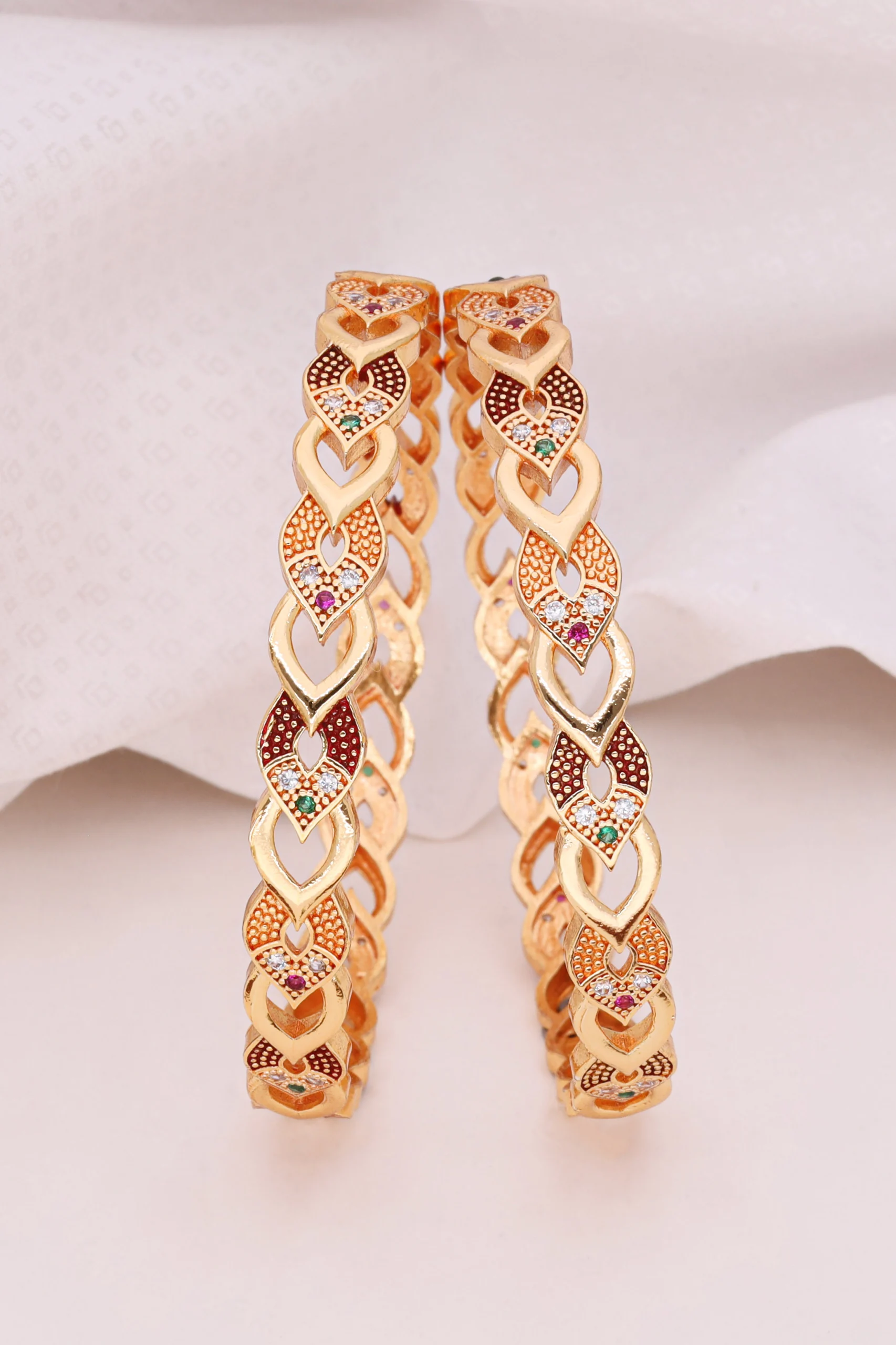 Golden Multicolor Leaf Link Bangle Pair