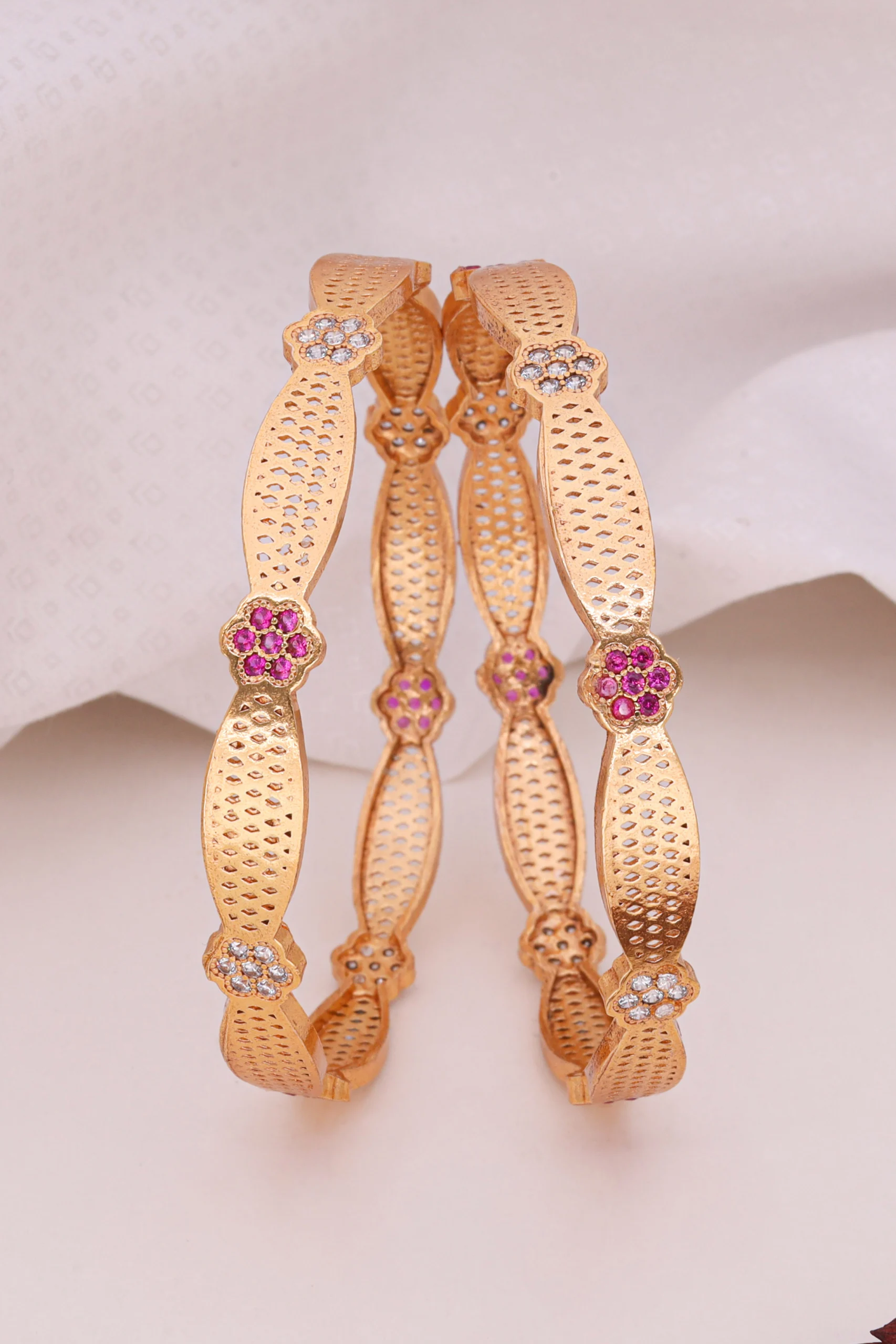 Golden Ruby Blossom Textured Bangle Pair - Image 5