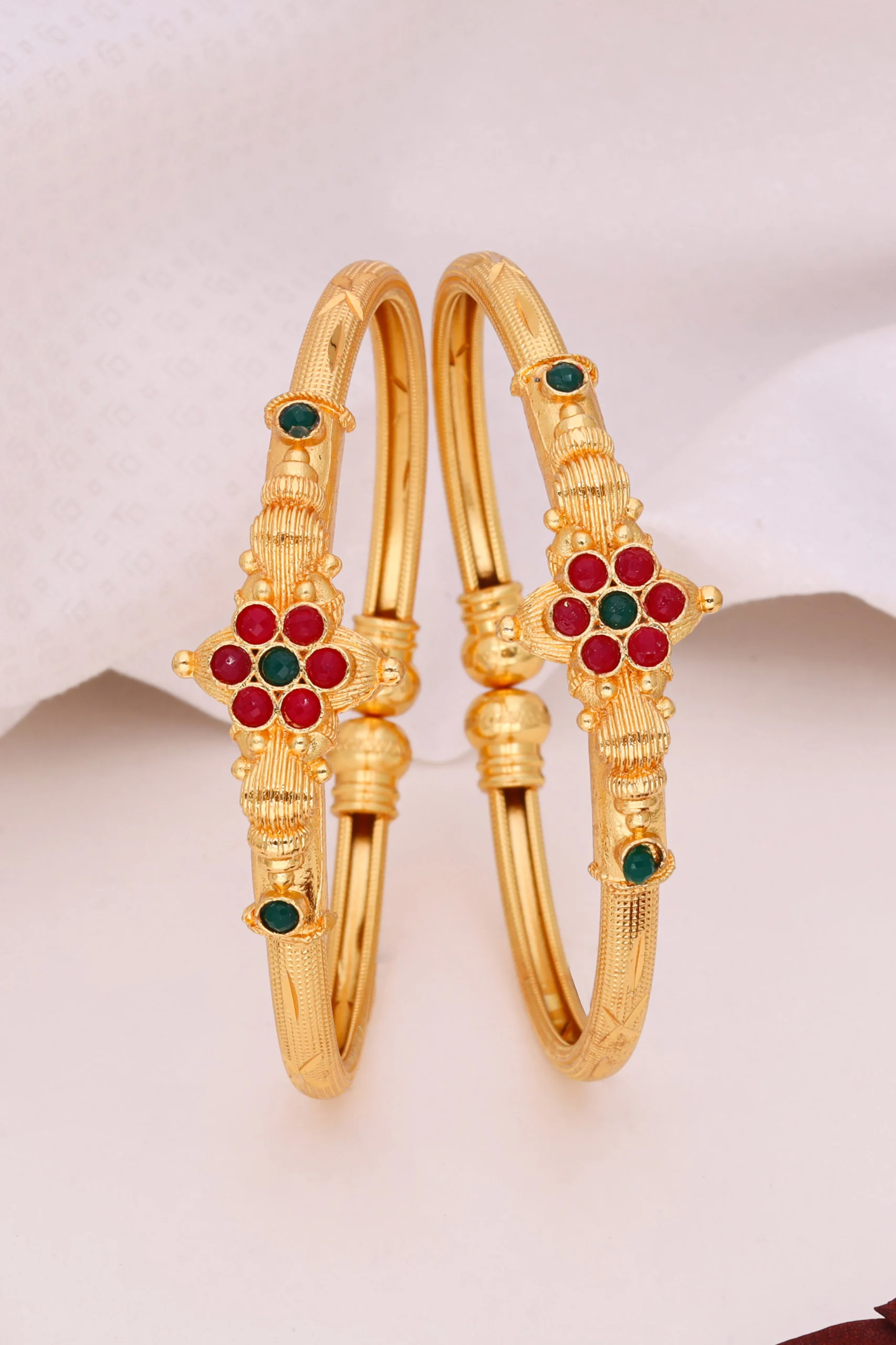 Golden Ruby Green Floral Bangles