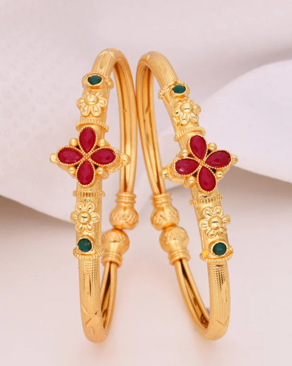 Golden Ruby Petal Heritage Bangles