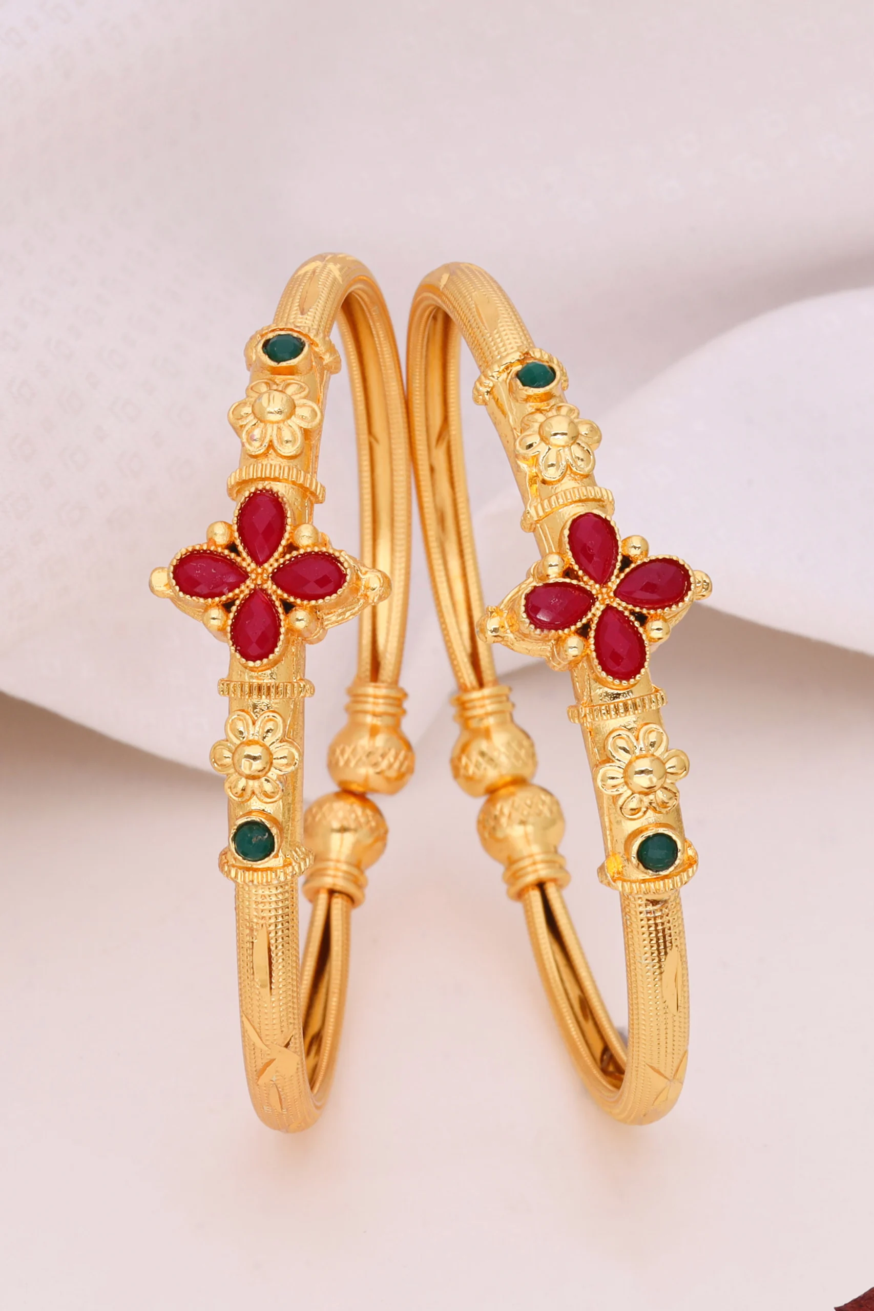 Golden Ruby Petal Heritage Bangles