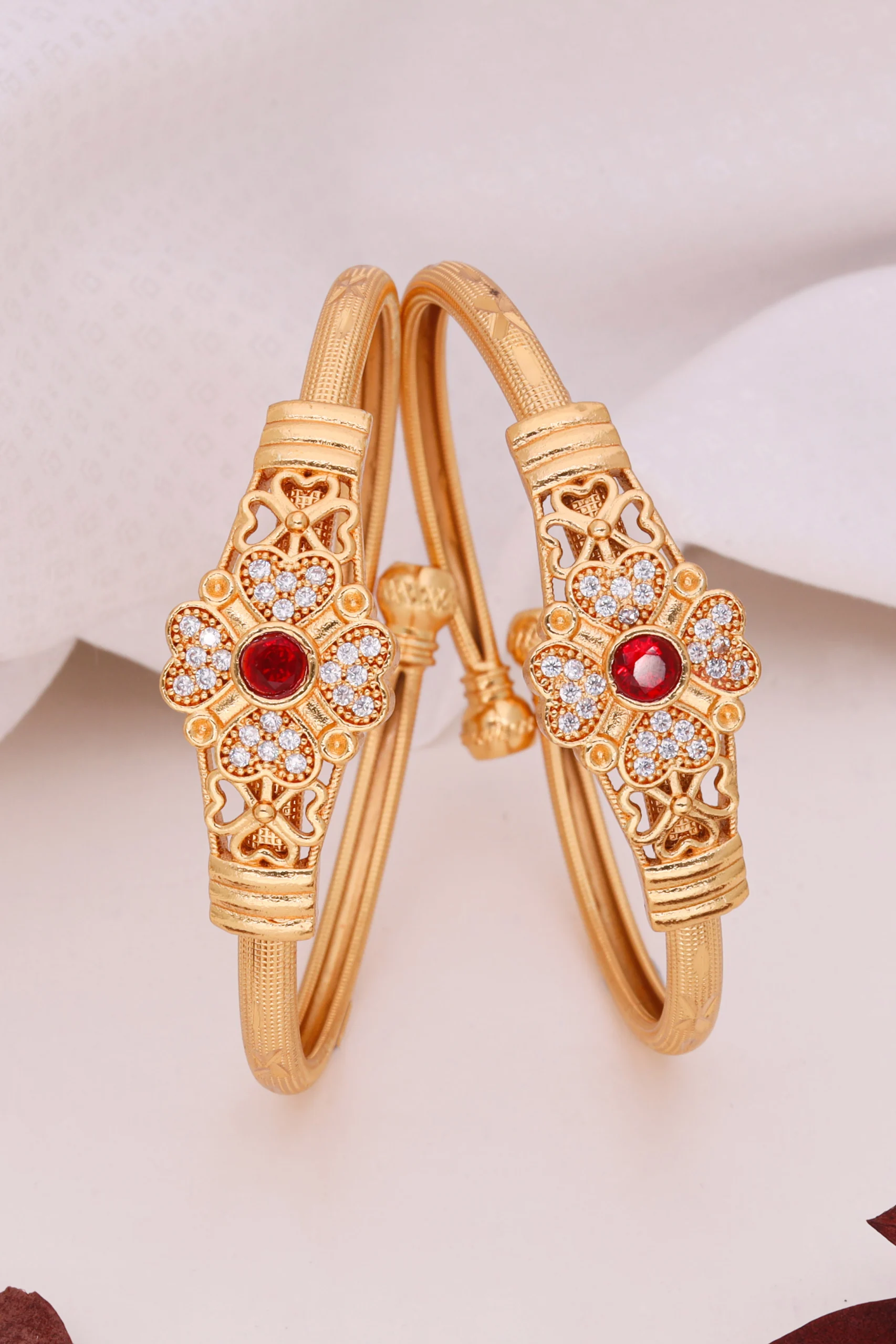 Golden Ruby Floral Royal Bangles