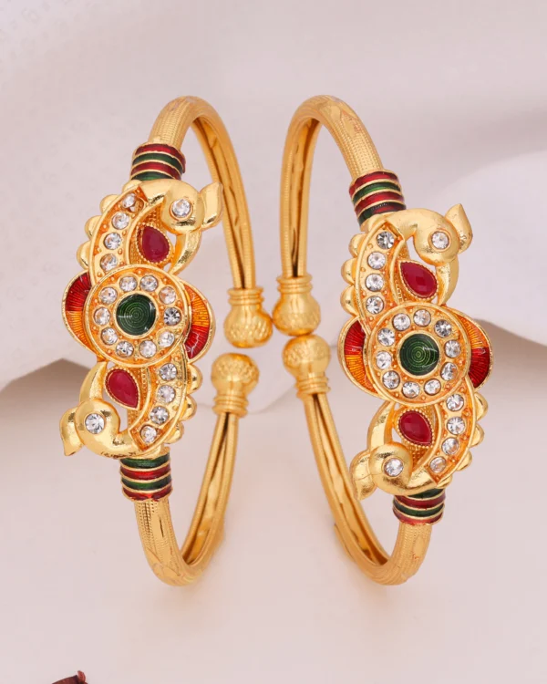 Golden Royal Kundan Peacock Bangles