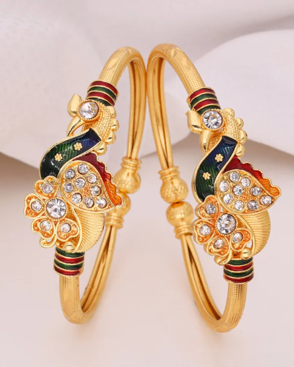 Golden Green Peacock Crystal Bangles