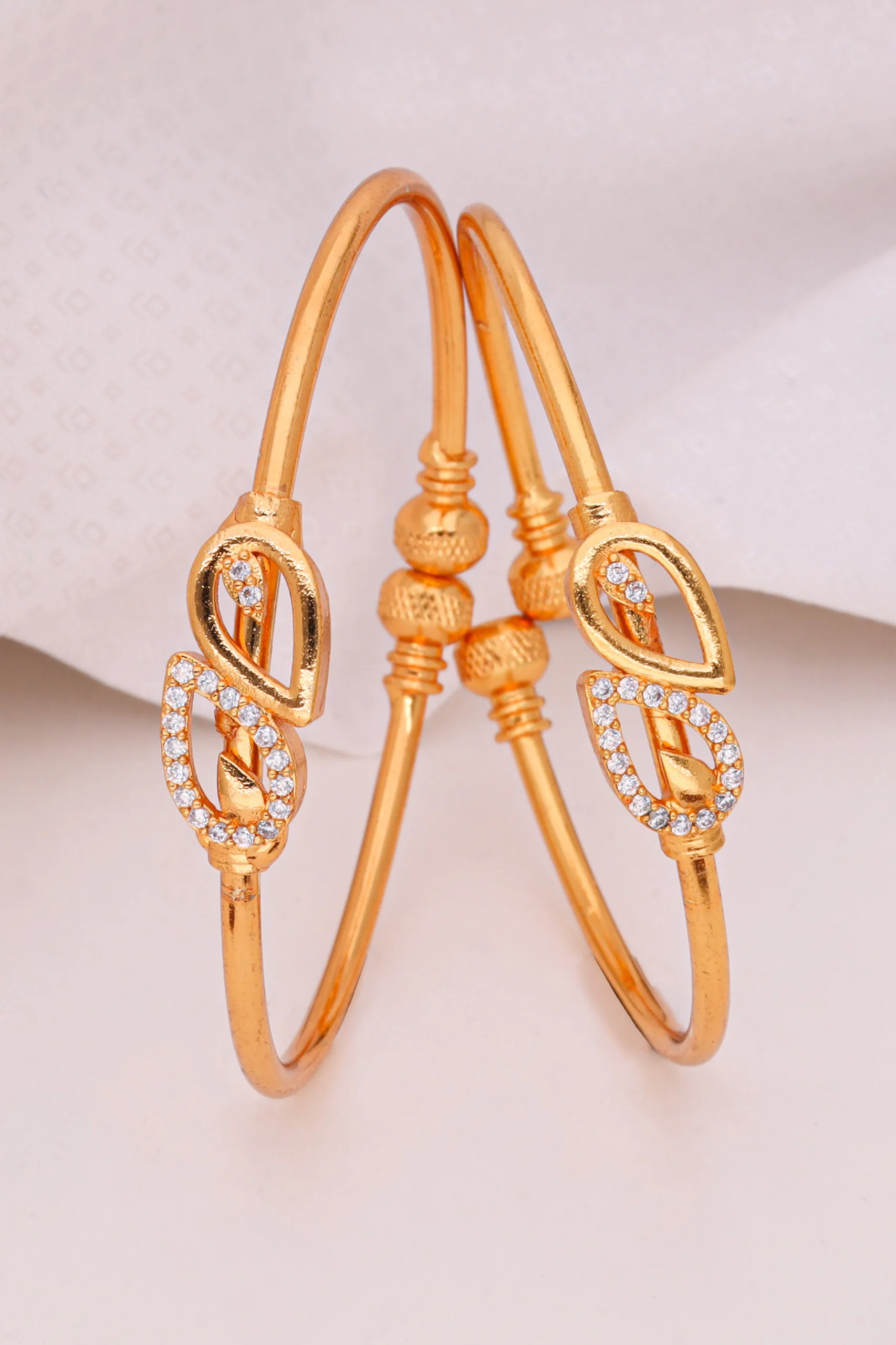 Golden Crystal Leaf Charm Bangles