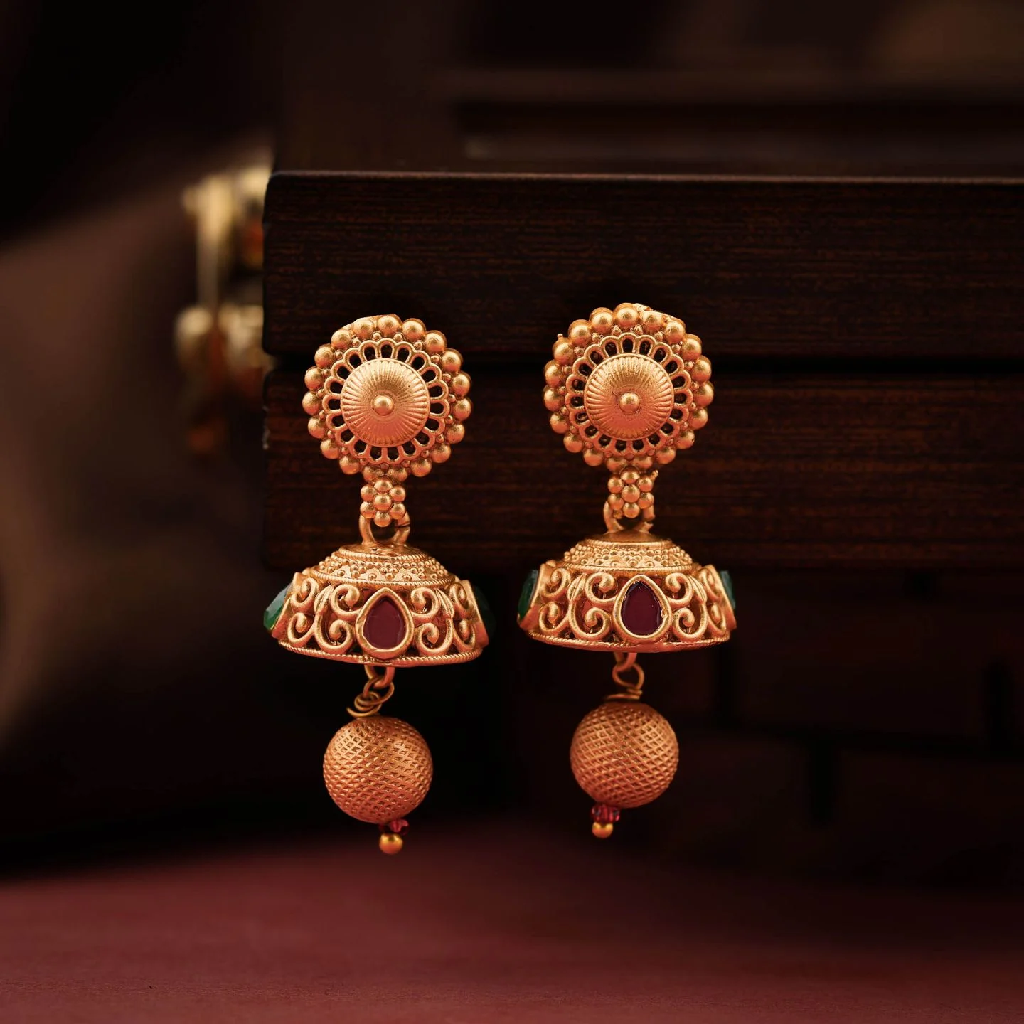 Royal Golden Jhumka Earrings - Image 3