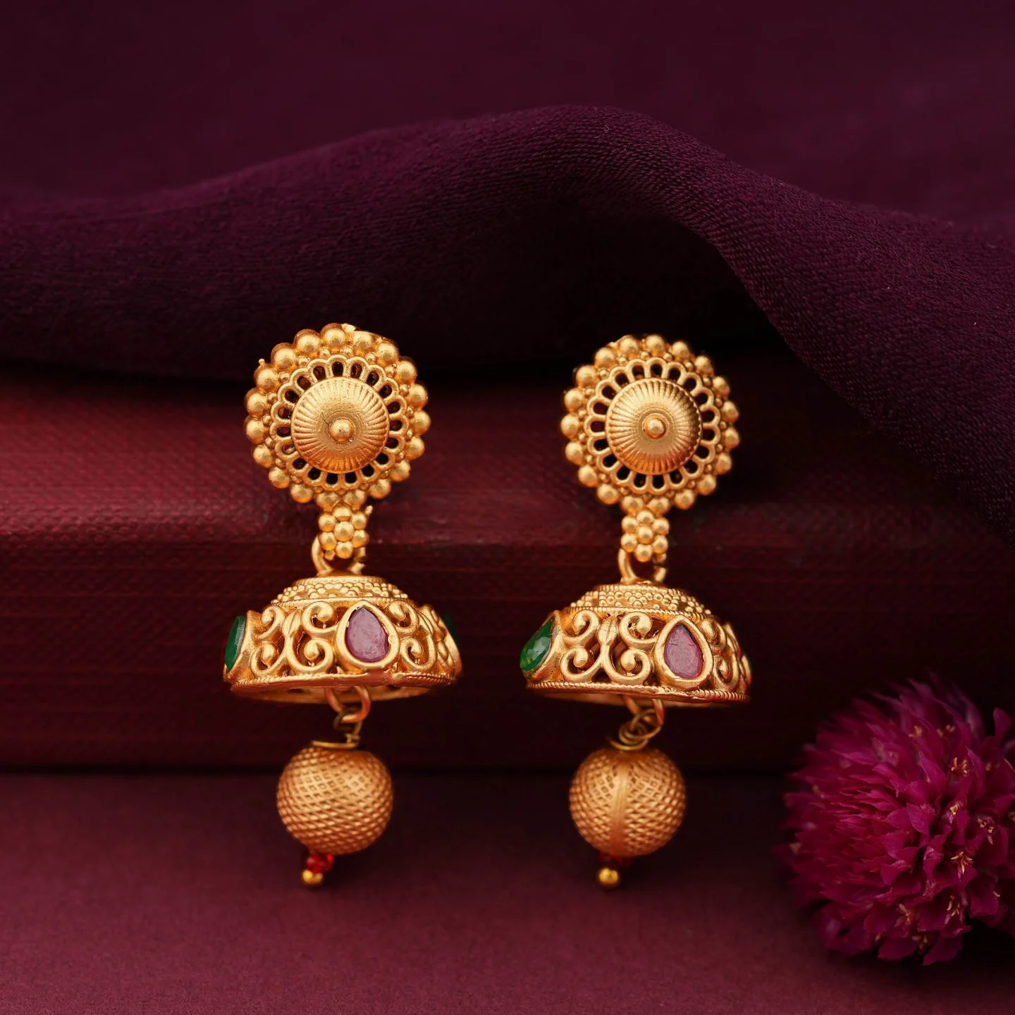 Royal Golden Jhumka Earrings - Image 2