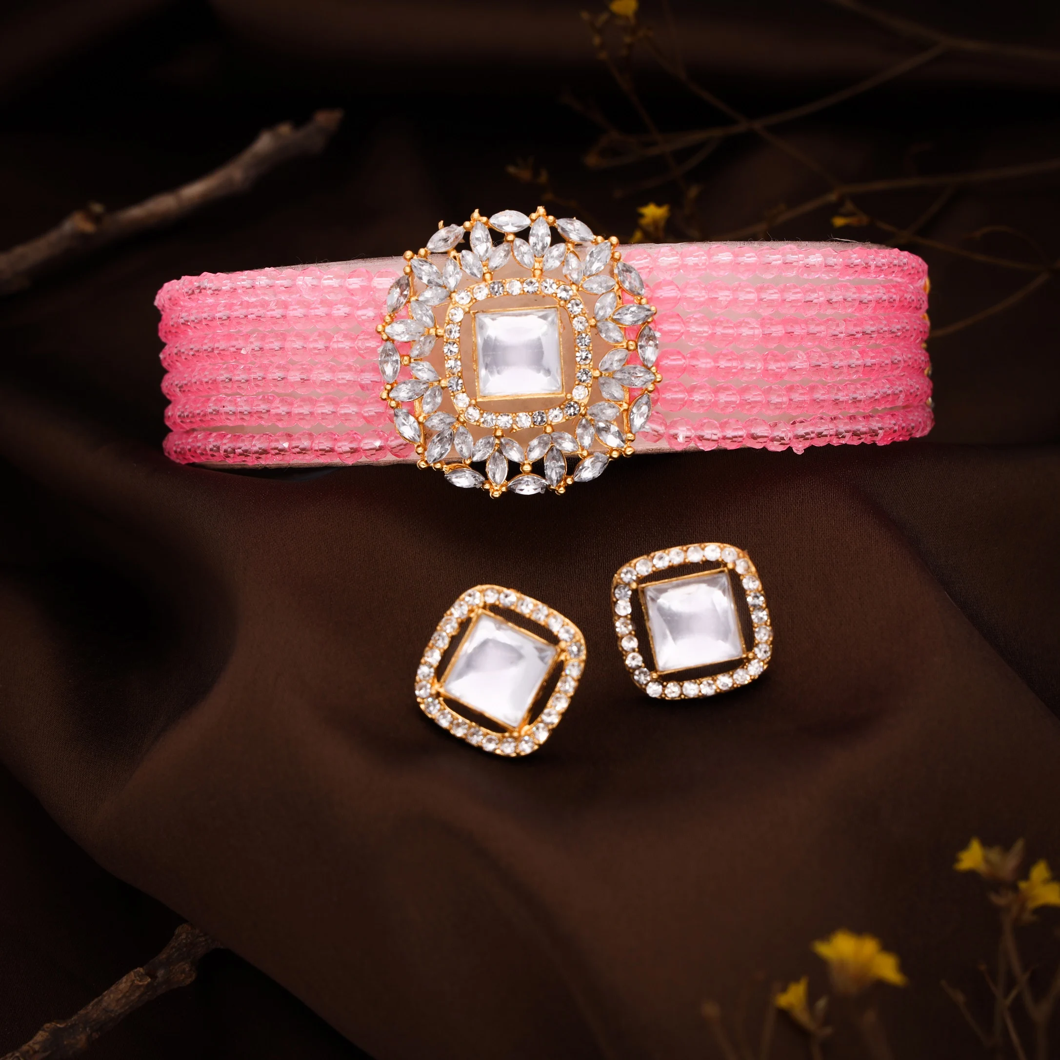 Pink Kundan Choker Set