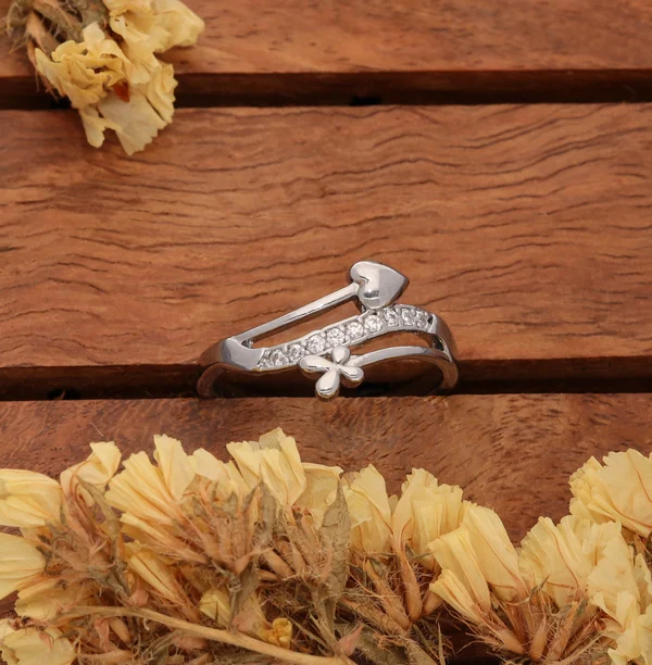 Silver Floral Heart Ring