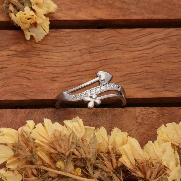 Silver Floral Heart Ring