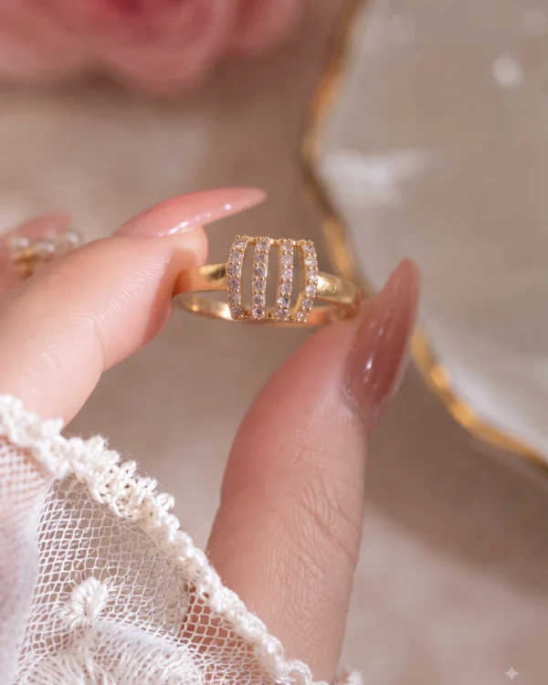 Triple Row Crystal Gold Ring