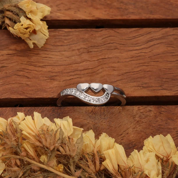 Silver Swirl Heart Crystal Ring - Image 5
