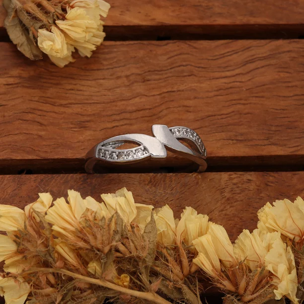 Silver Twin Leaf Crystal Ring - Image 5