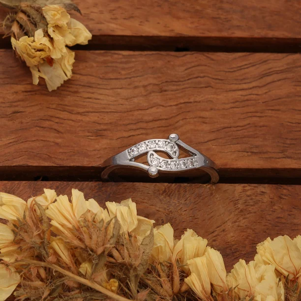 Silver Wave Crystal Ring