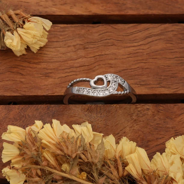 Silver Circle Leaf Crystal Ring - Image 6