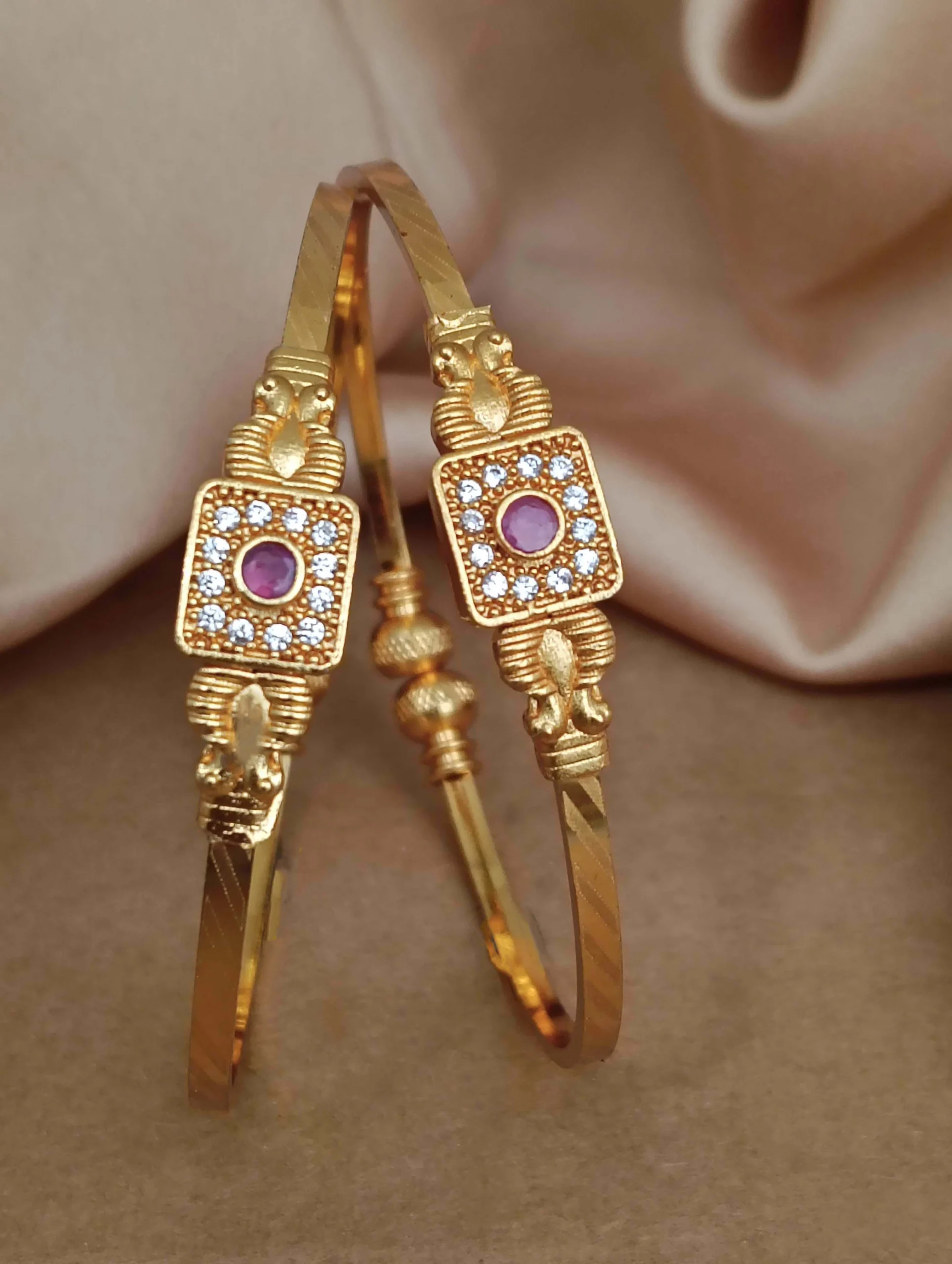 Golden Ruby Heritage Bangle Pair - Image 2