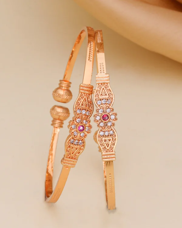 Golden Ruby Floral Heritage Bangle Pair