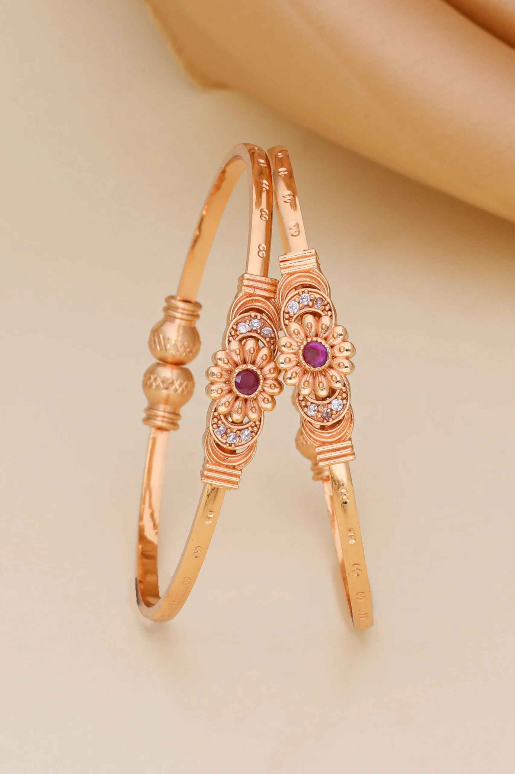 Golden Ruby Royal Bloom Bangle Pair - Image 5