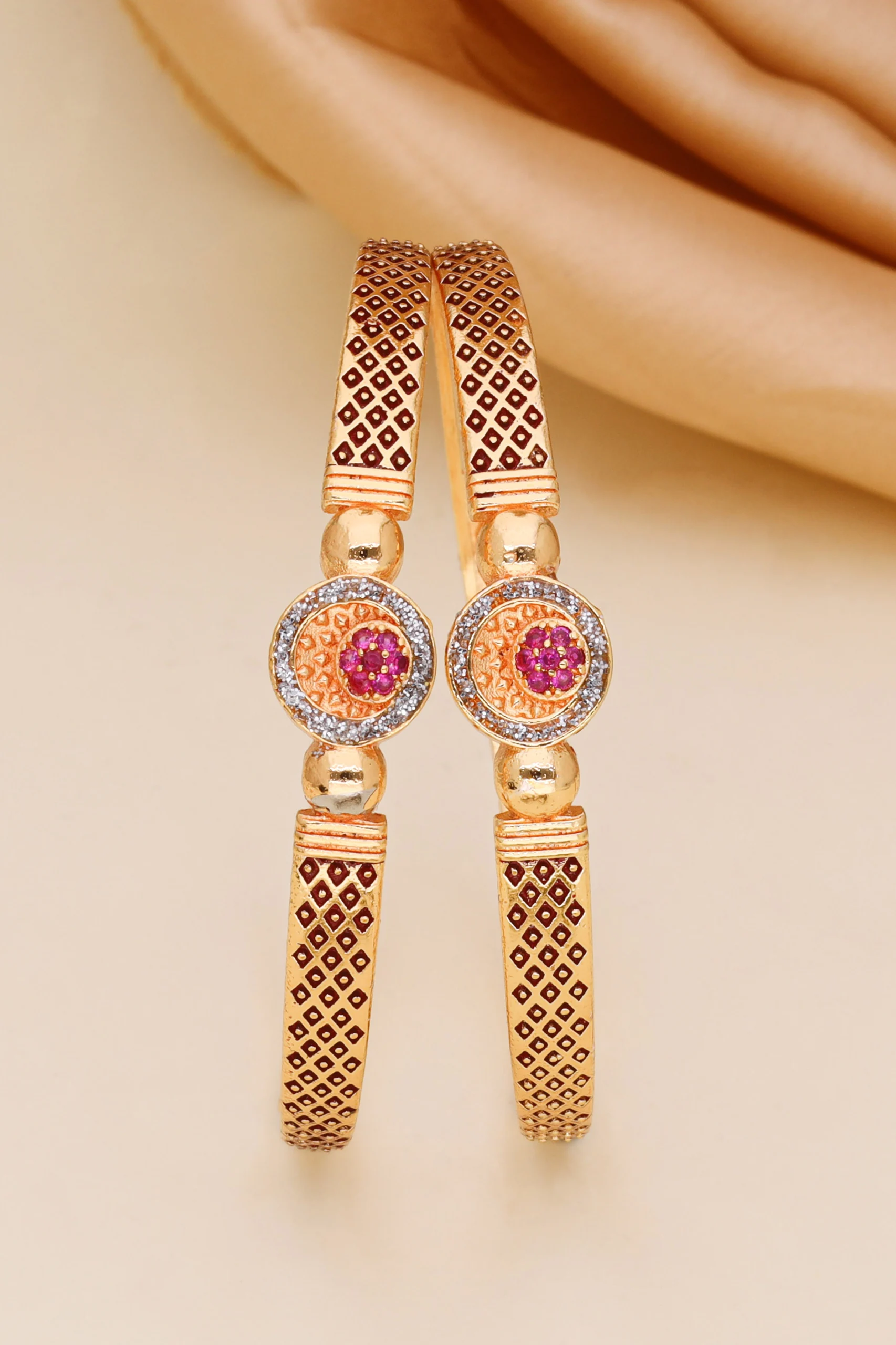 Golden Ruby Medallion Bangle Pair - Image 4
