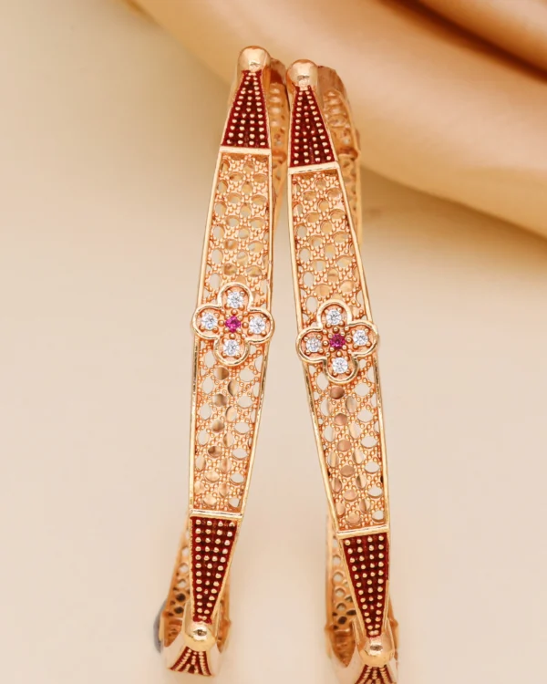 Golden Ruby Floral Lattice Bangle Pair