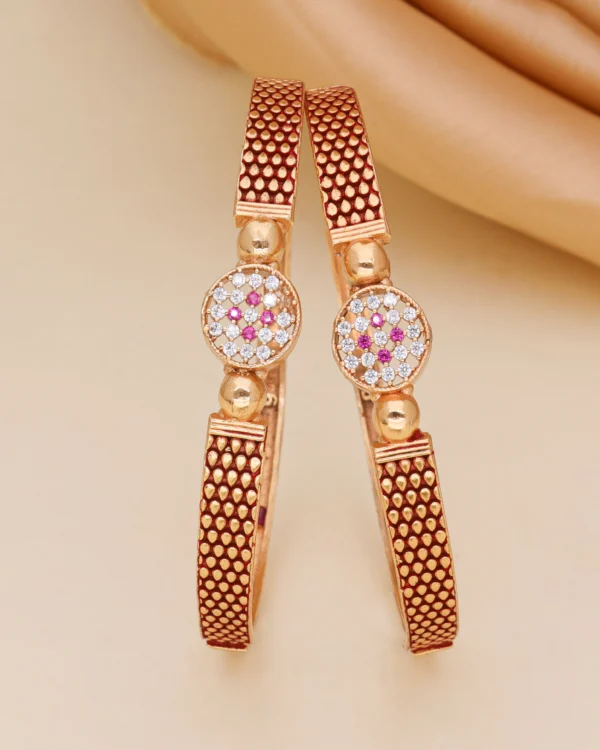 Golden Pink Crystal Medallion Bangle Pair
