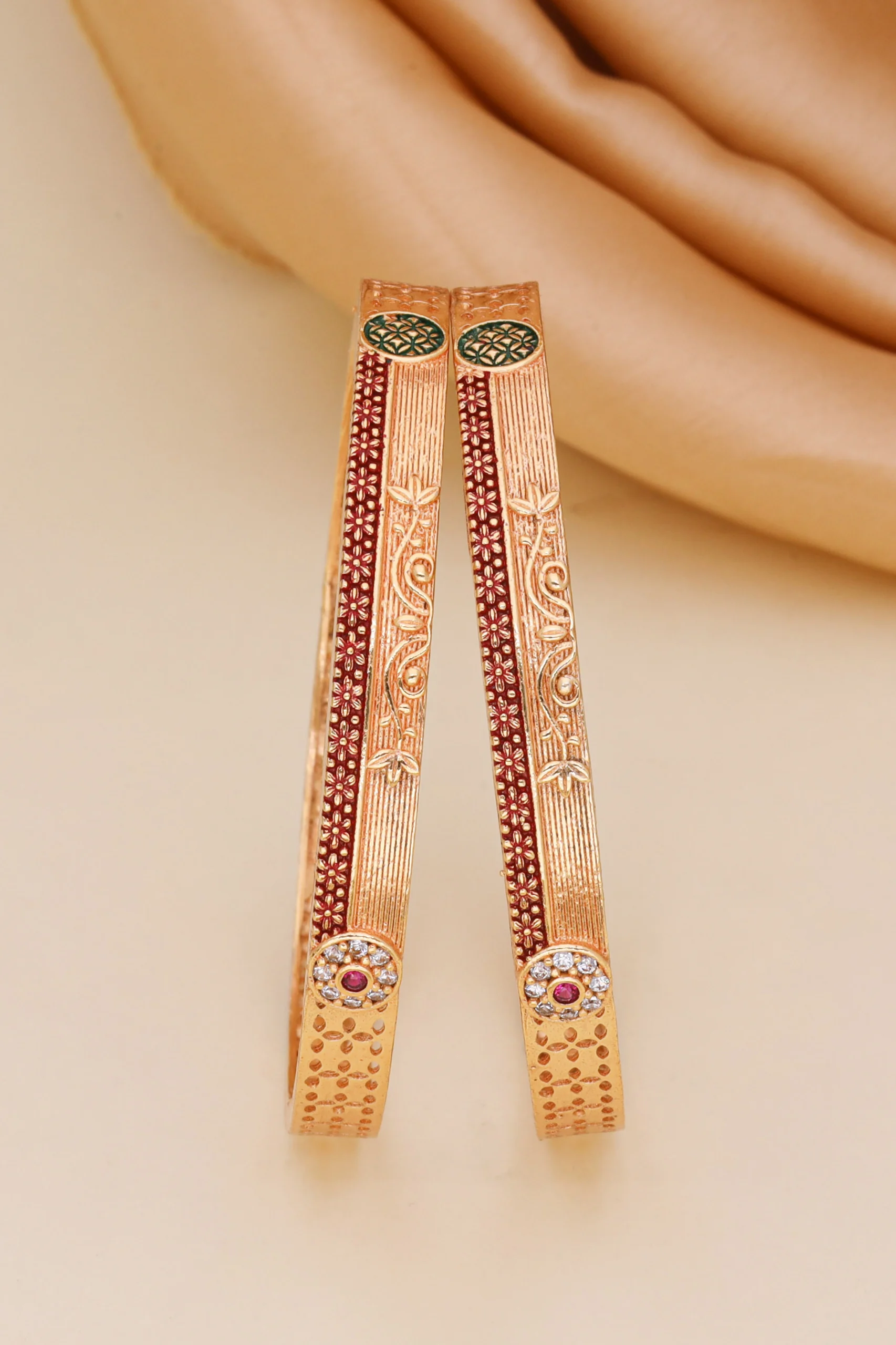 Golden Ruby Vine Heritage Bangle Pair - Image 3