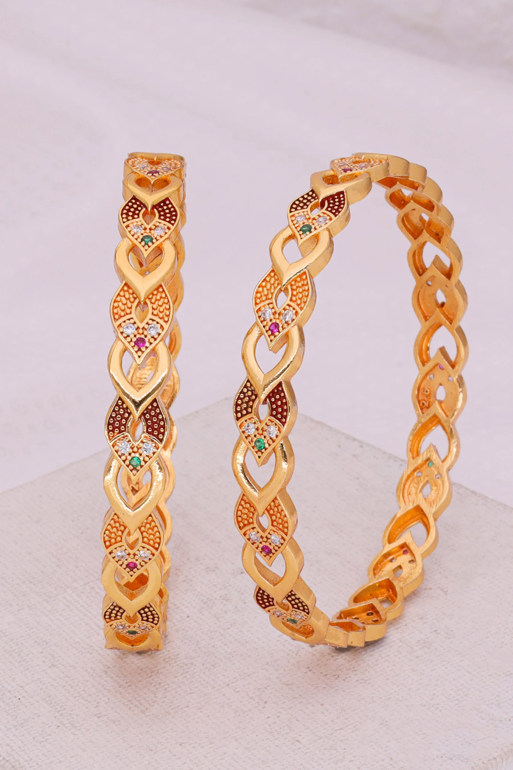Golden Multicolor Leaf Link Bangle Pair - Image 4