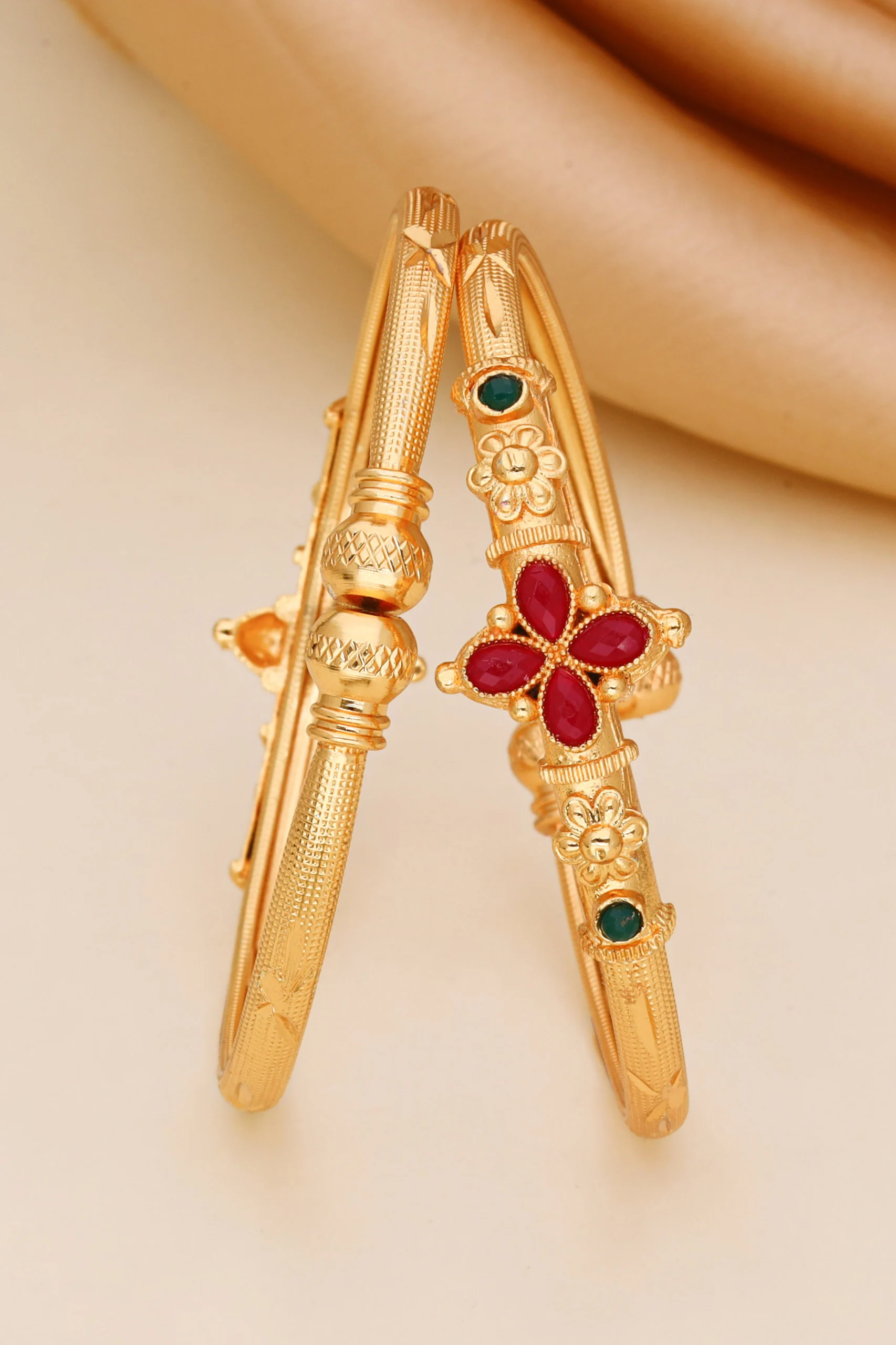 Golden Ruby Petal Heritage Bangles - Image 5