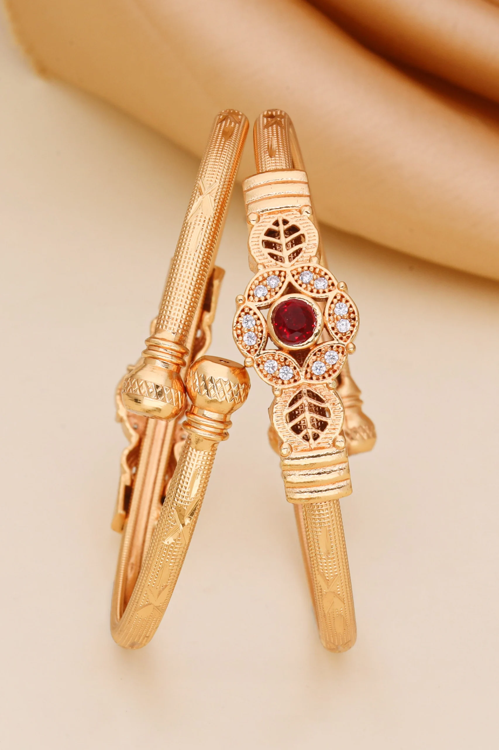 Golden Ruby Halo Heritage Bangles - Image 3