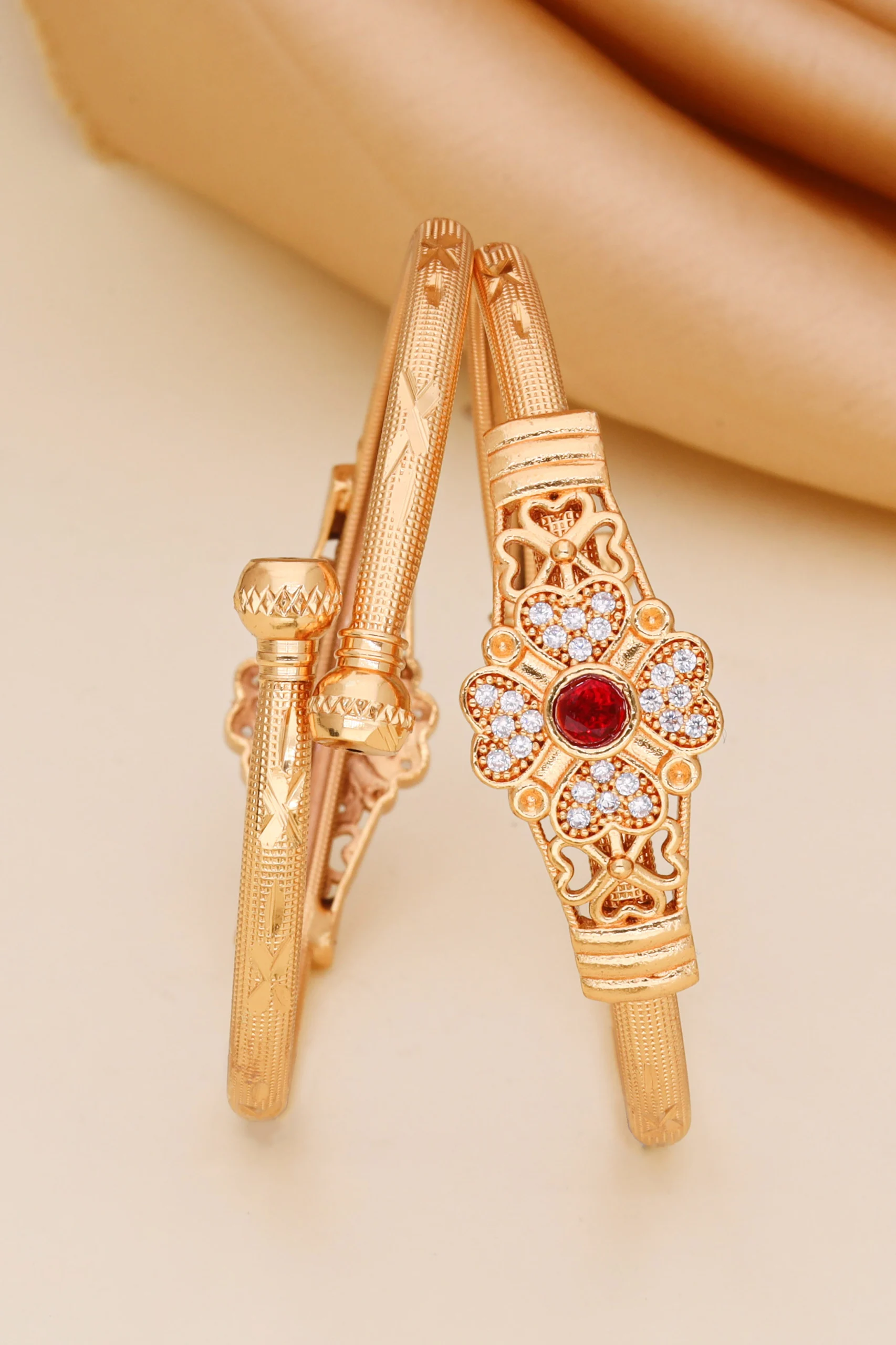 Golden Ruby Floral Royal Bangles - Image 2