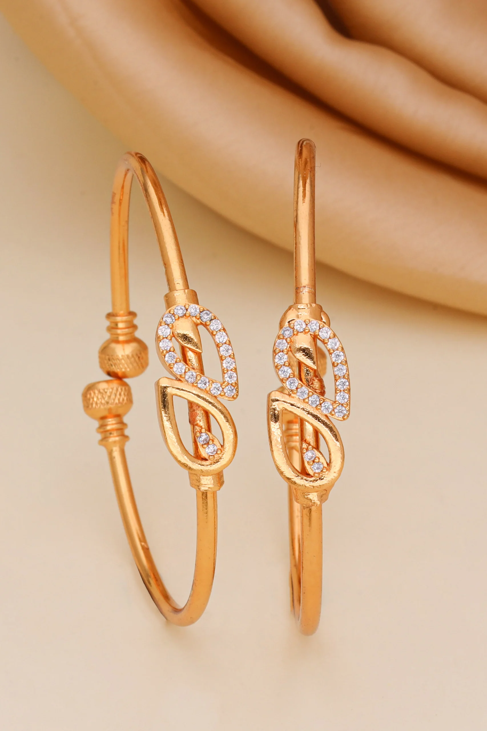 Golden Crystal Leaf Charm Bangles - Image 4