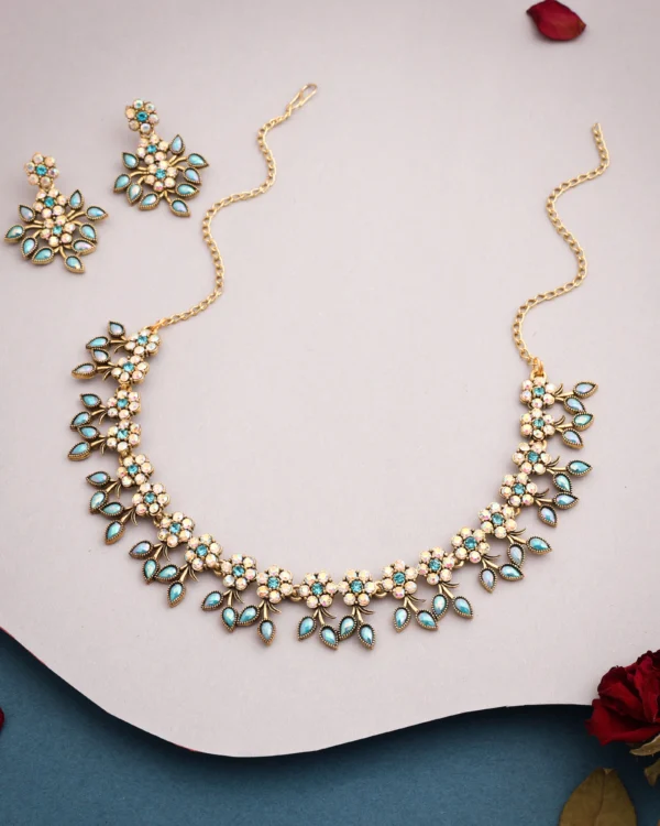 Mint Pearl Floral Necklace Set
