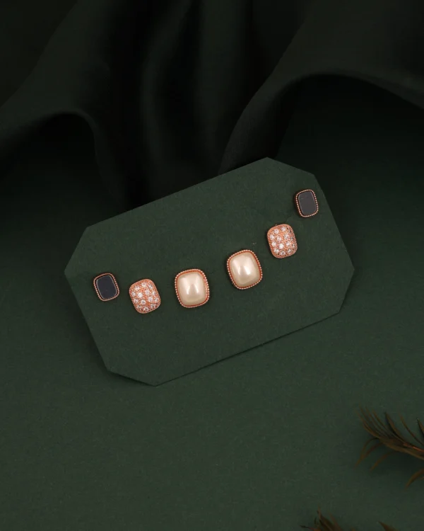 Rose Gold Square Stud Earrings Set