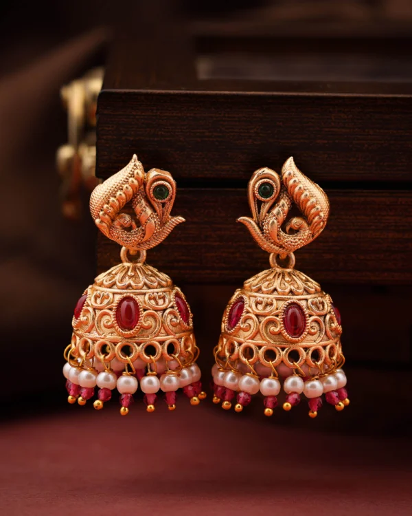 Antique Pearl & Ruby Jhumka Earrings