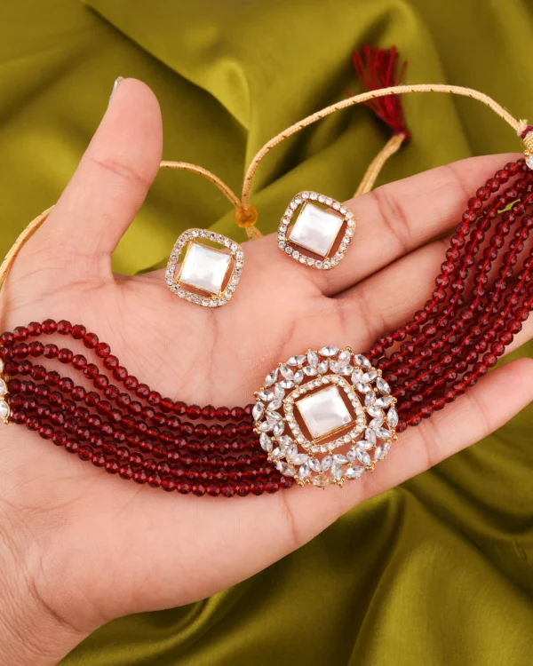Ruby Red Beaded Choker Set