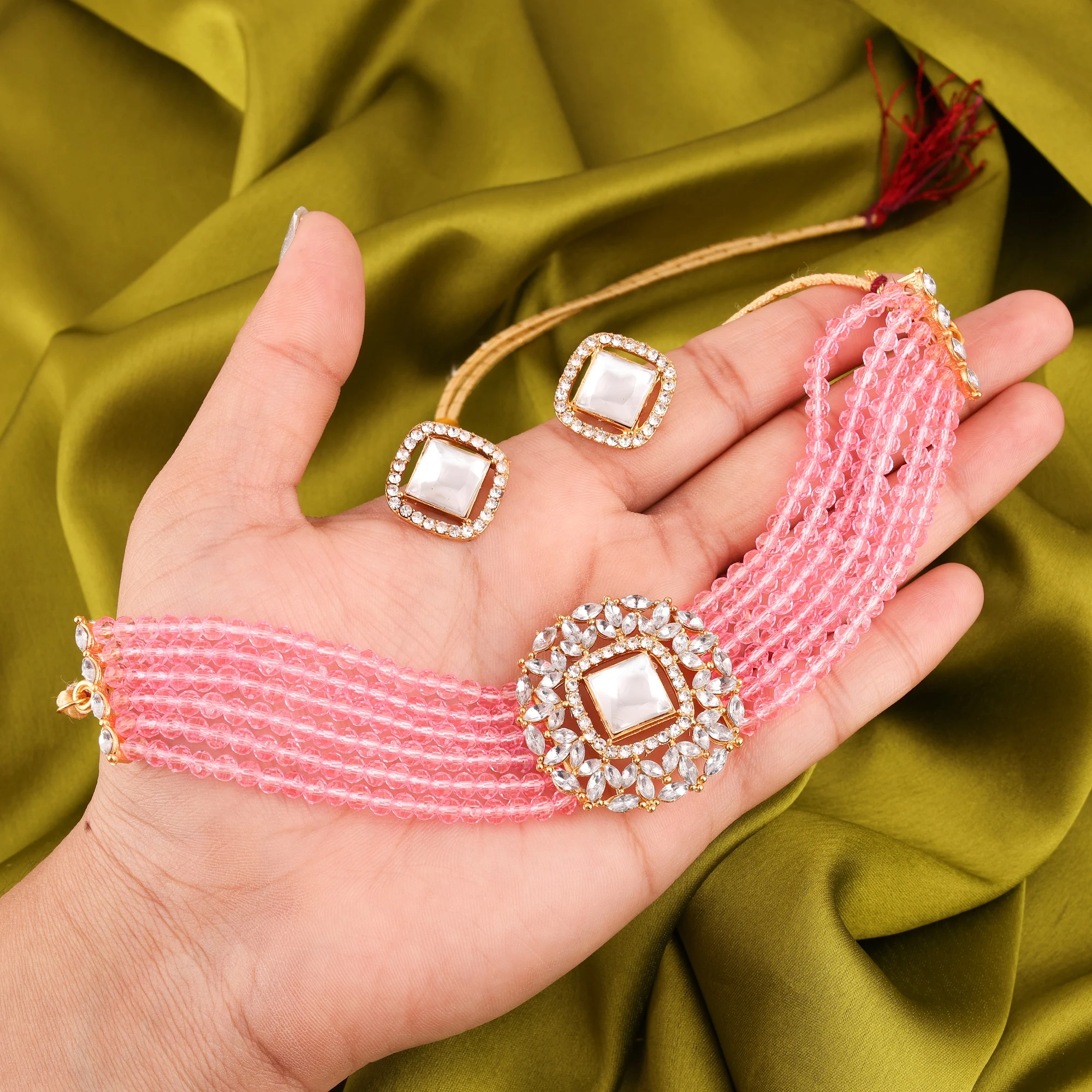 Pink Kundan Choker Set - Image 5