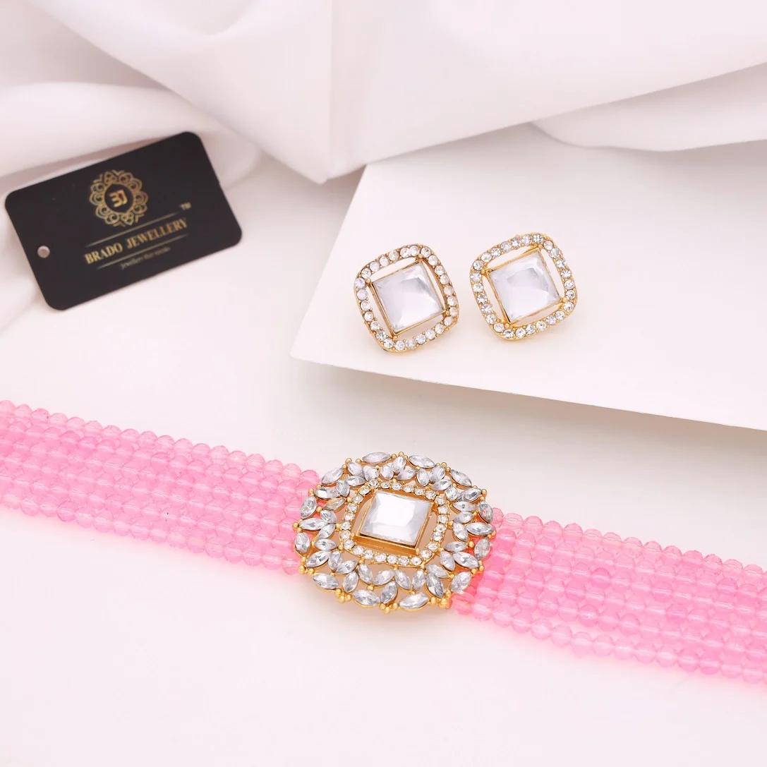 Pink Kundan Choker Set - Image 8