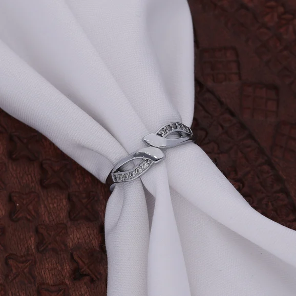 Silver Twin Leaf Crystal Ring - Image 4