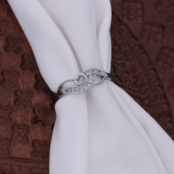 Silver Circle Leaf Crystal Ring - Image 4
