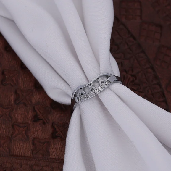 Silver Leaf Curve Crystal Ring - Image 5