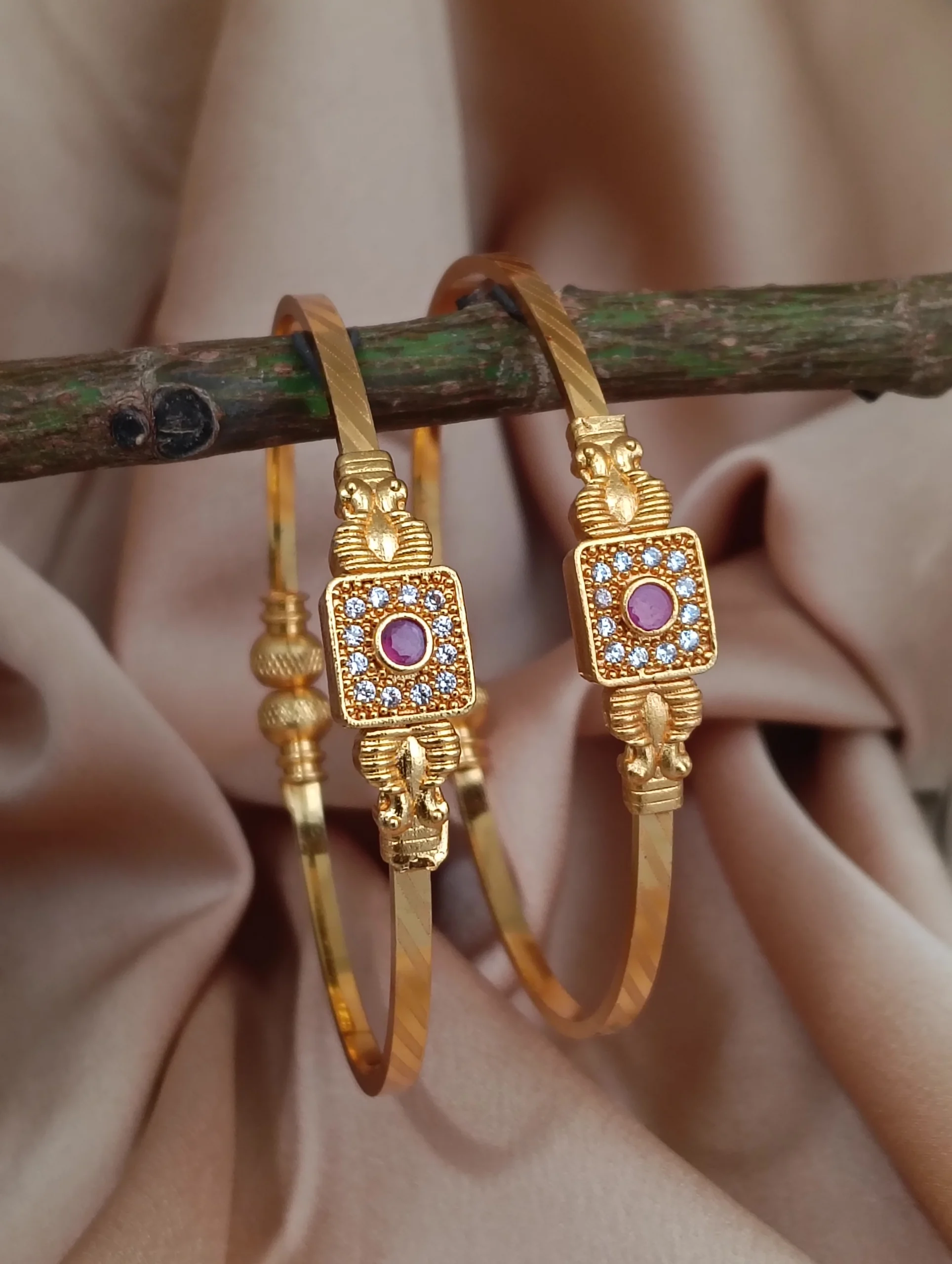 Golden Ruby Heritage Bangle Pair - Image 3