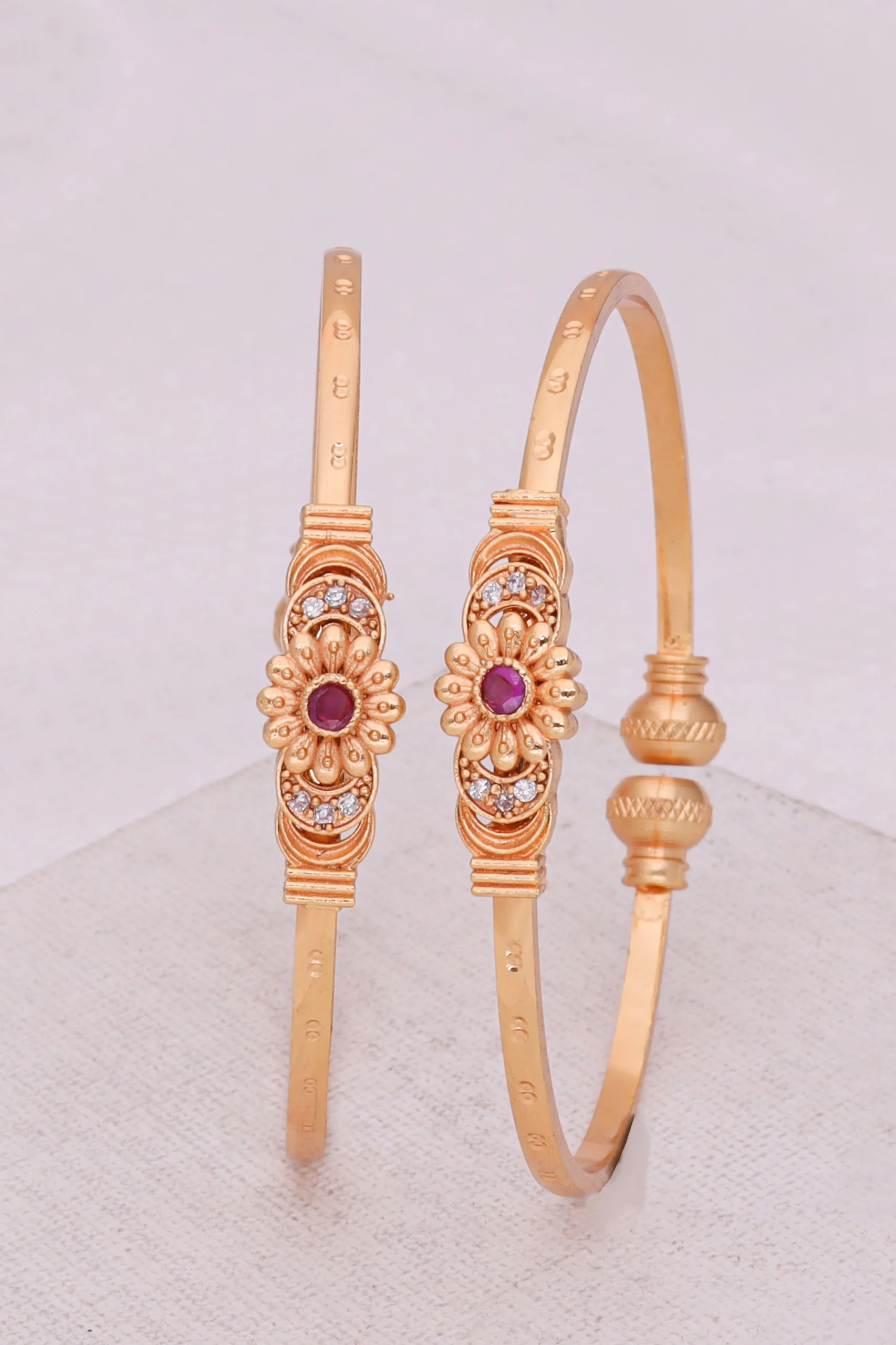 Golden Ruby Royal Bloom Bangle Pair - Image 4